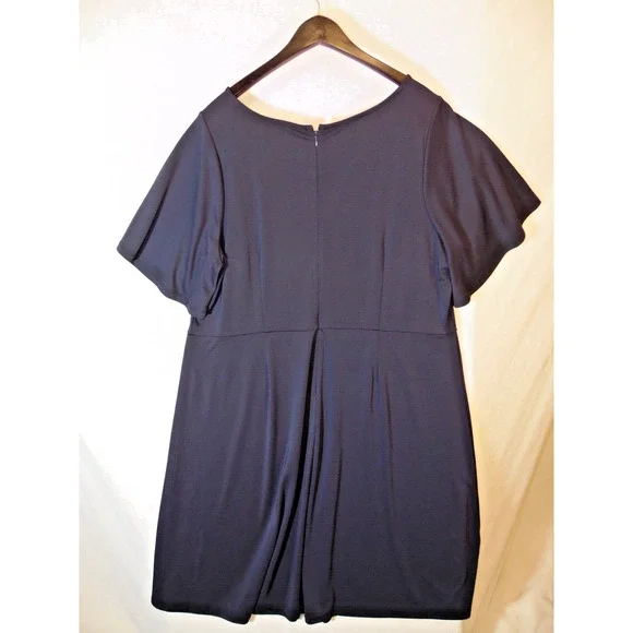 Talbots Dress Womens 16W Navy Blue Jersey Knit Fit and Flare Flutter‎ Sleeve NWT
